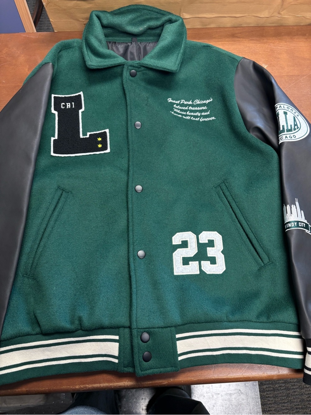 Green Varsity Letterman Jacket with Black Sleeves - Unbranded